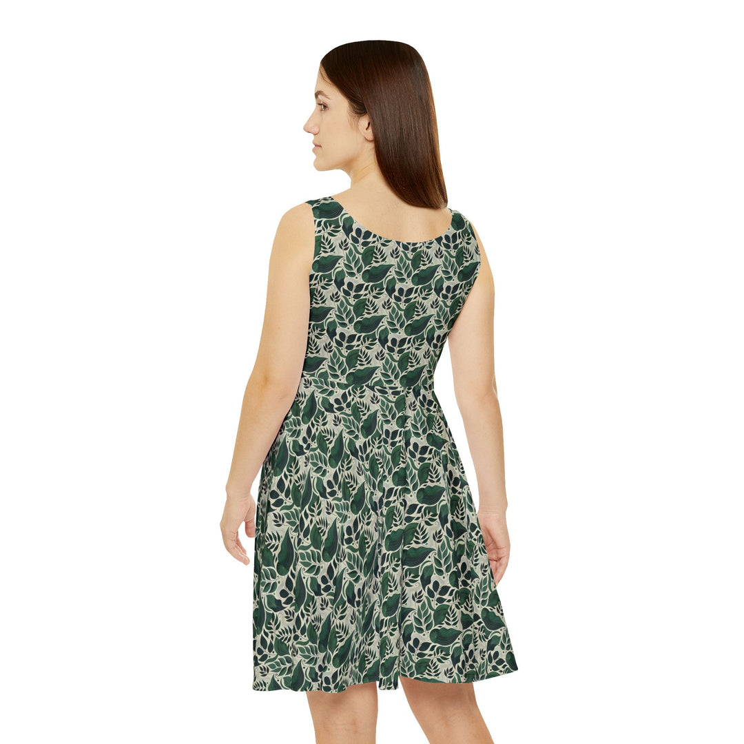 Minimalist Forest Green Skater Dress for a Natural Look