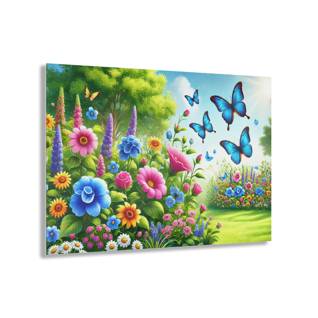 Enchanted Green Garden with Butterflies - Acrylic Art