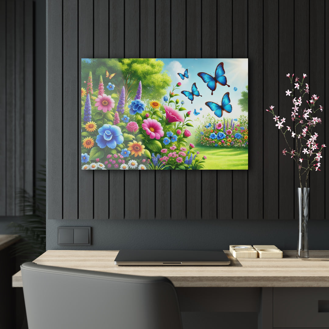 Enchanted Green Garden with Butterflies - Acrylic Art