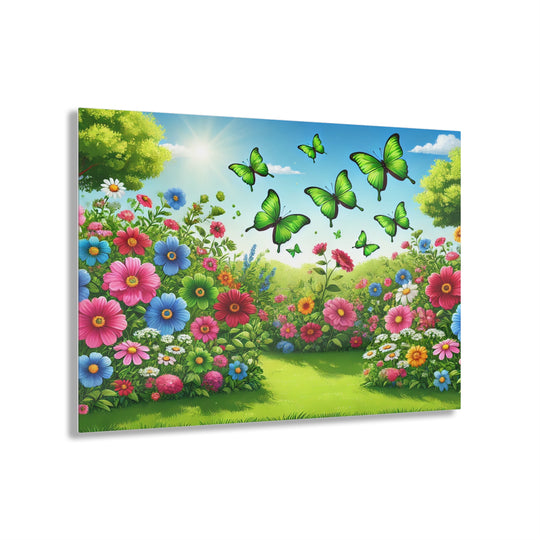 Butterfly Paradise - Green Garden Acrylic Art