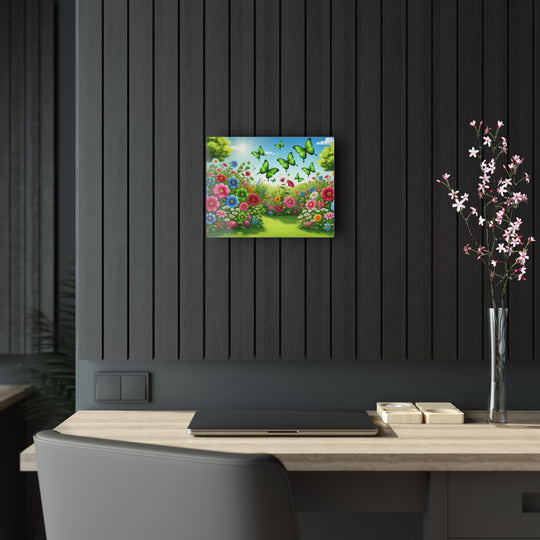 Butterfly Paradise - Green Garden Acrylic Art