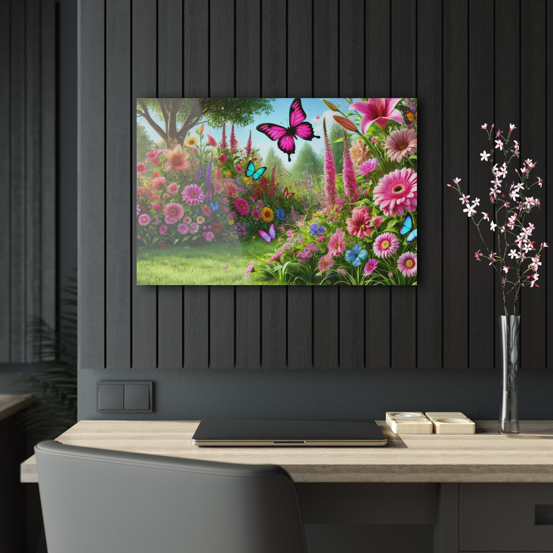 Butterfly Haven - Green Garden Acrylic Painting