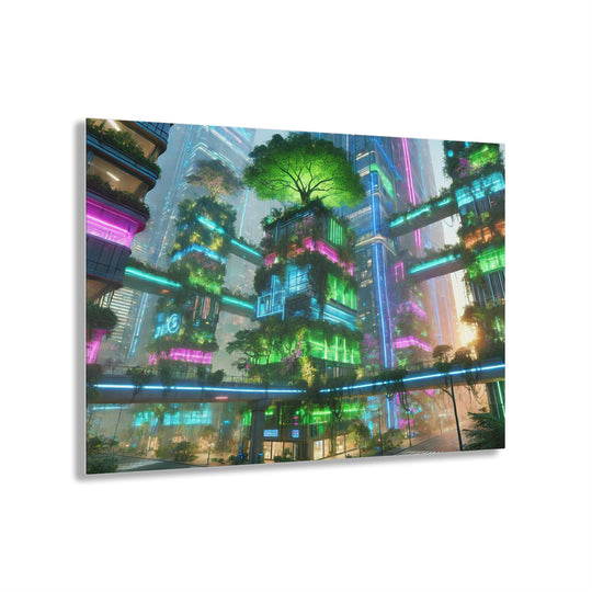 Neon Jungle Futuristic Cityscape Acrylic Print