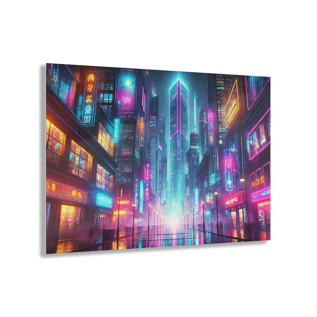 Neon Cityscape in the Rain Acrylic Print