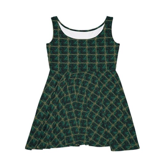 Green Velvet Skater Dress - Festive Holiday Cheer
