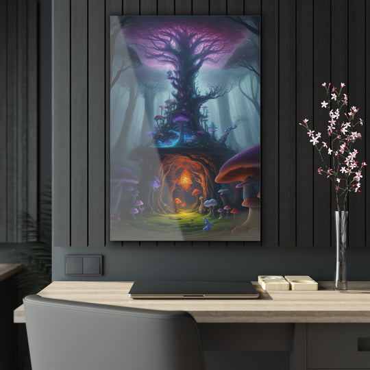 Beautiful acrylic paint of dark forest with lighting wall art for living room - Creative Canvas Corner