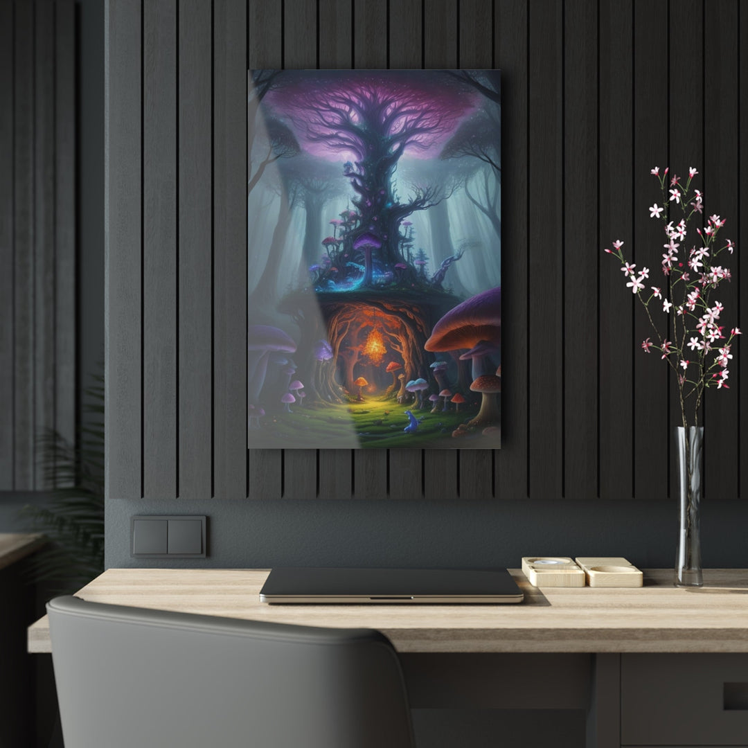 Beautiful acrylic paint of dark forest with lighting wall art for living room - Creative Canvas Corner