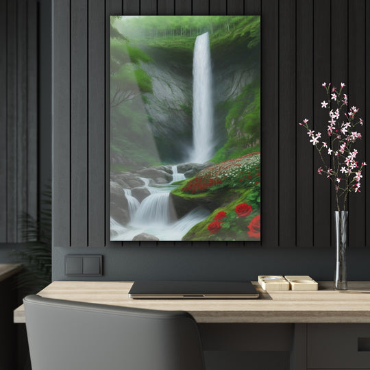 Beautiful acrylic paint of waterfall and greenery scene best for wall art - Creative Canvas Corner