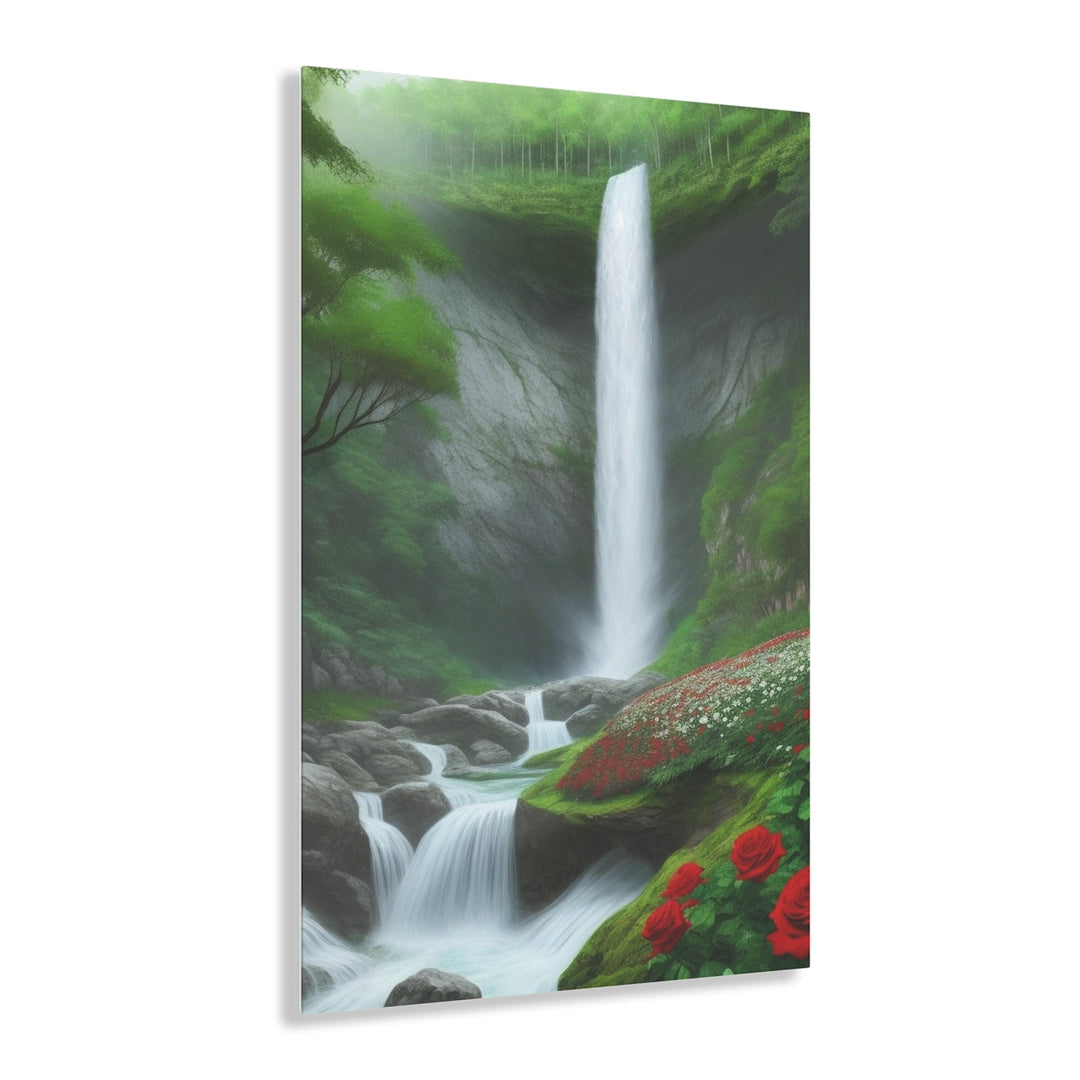 Beautiful acrylic paint of waterfall and greenery scene best for wall art - Creative Canvas Corner