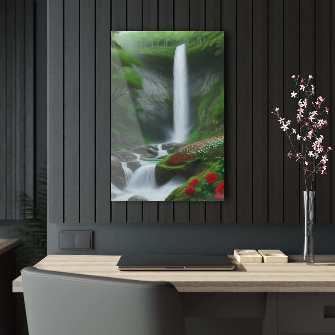 Beautiful acrylic paint of waterfall and greenery scene best for wall art - Creative Canvas Corner