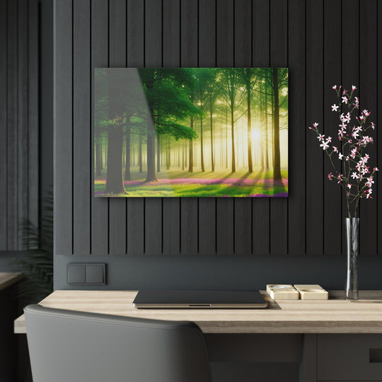 Beautiful sun rays in forest on trees and flowers - Creative Canvas Corner