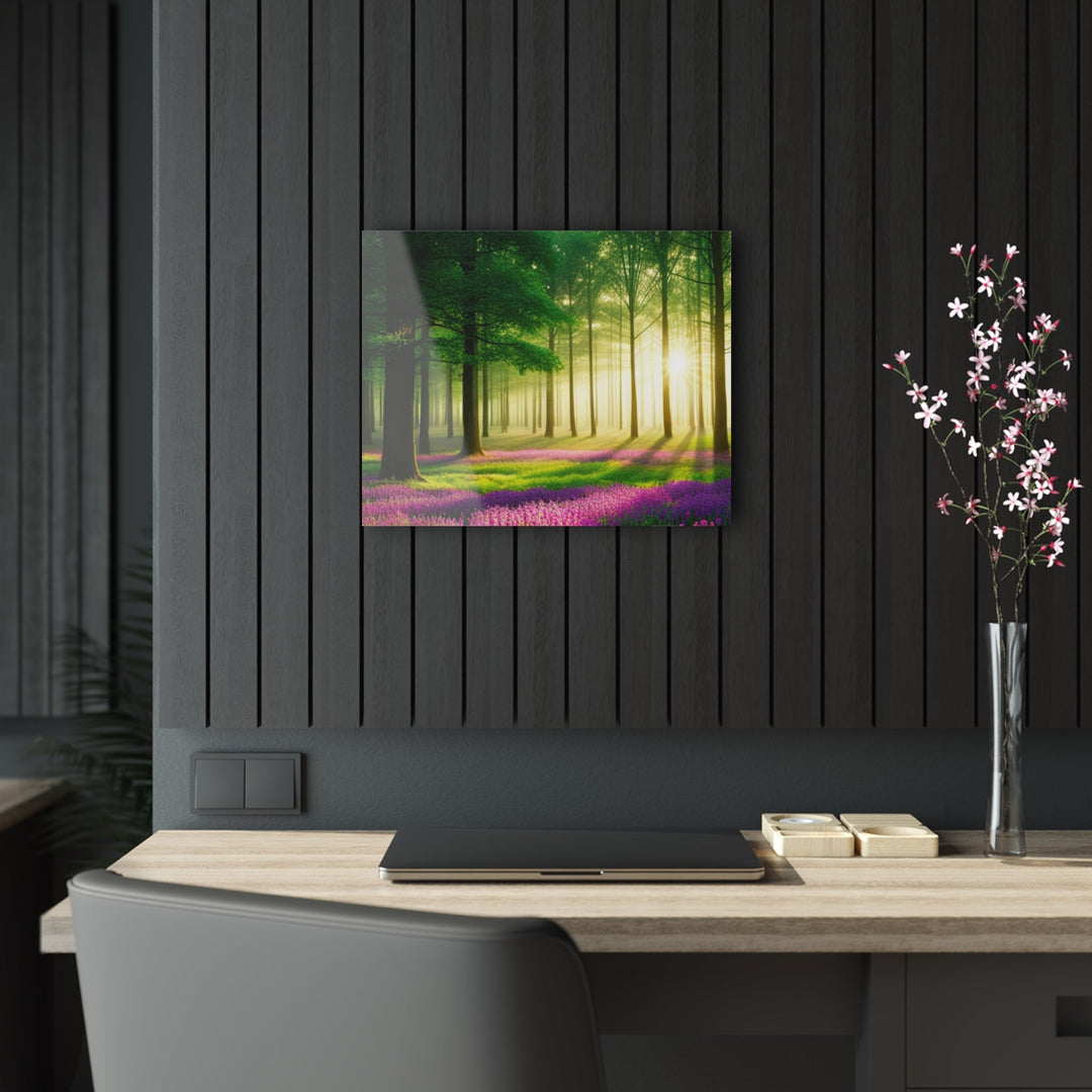 Beautiful sun rays in forest on trees and flowers - Creative Canvas Corner