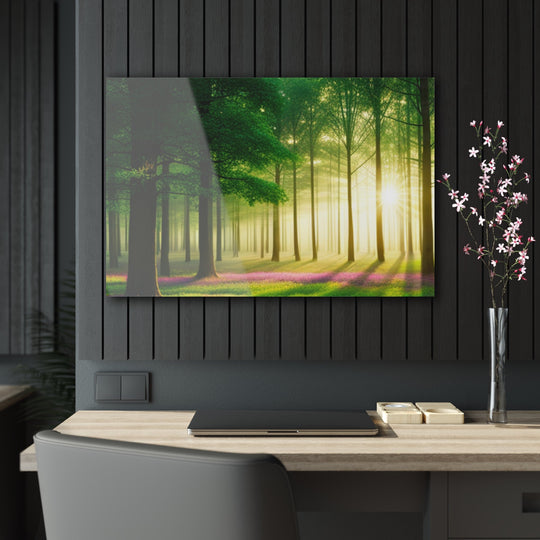 Beautiful sun rays in forest on trees and flowers - Creative Canvas Corner