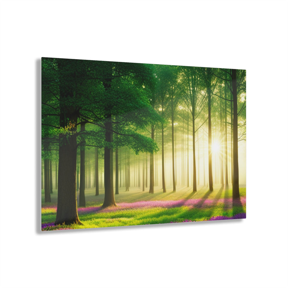 Beautiful sun rays in forest on trees and flowers - Creative Canvas Corner